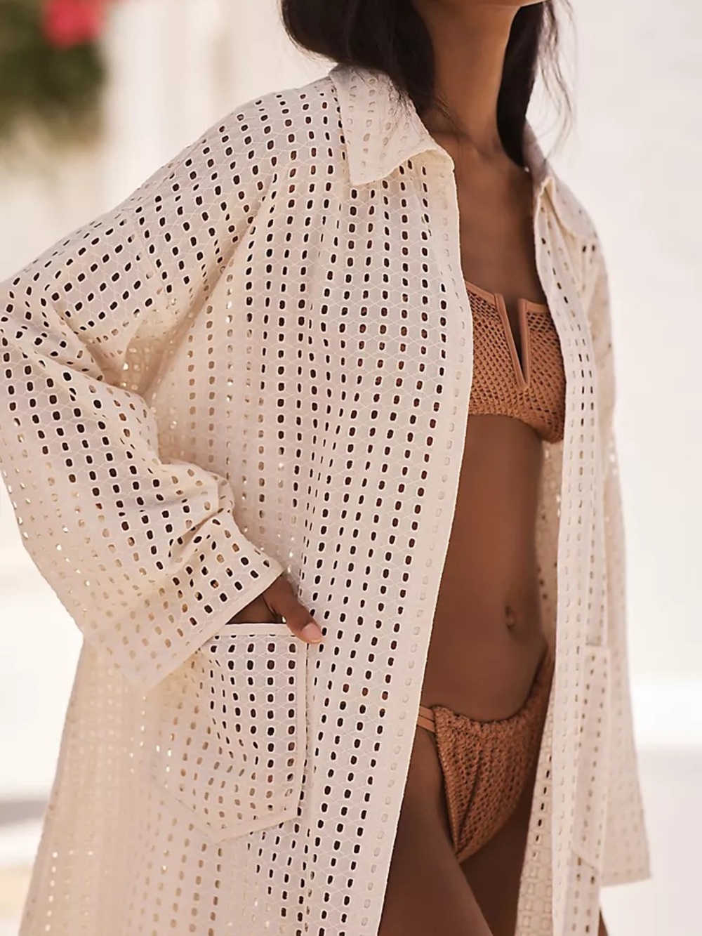 Anthropologie Open-Front Eyelet Duster in Cream